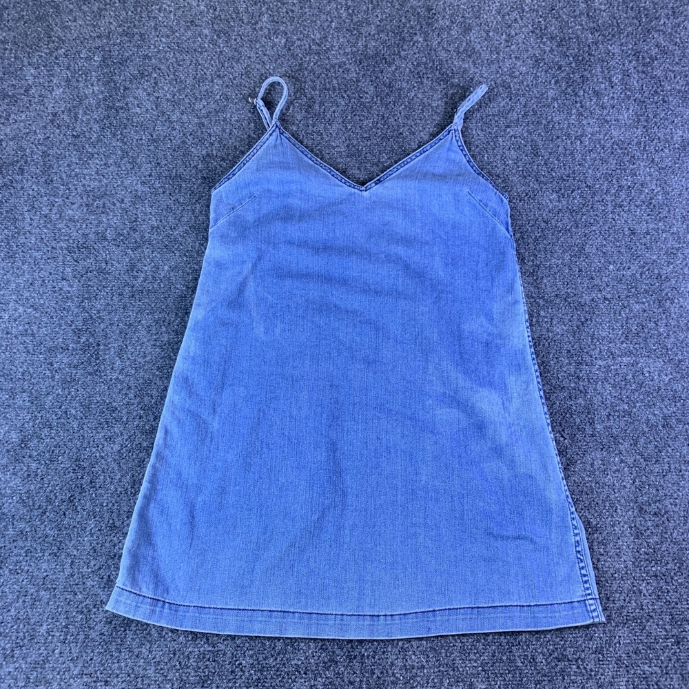 Wilfred Free Mini Dress Womens XS Blue Denim Cotton Spaghetti Straps V-Neck